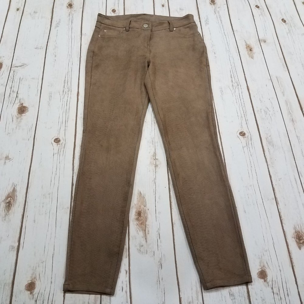 Fall Neutral Tan Skinny Pants Faux Suede Jeggings with Tonal Texture Women's 4 - Picture 5 of 17